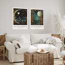 William Morris Canvas Wall Art Set of 2, Vintage Moon & Stars Posters Prints Painting Art, Framed Botanical Art Wall Decor for Bedroom Kitchen Living Room Office 12x16 Inch