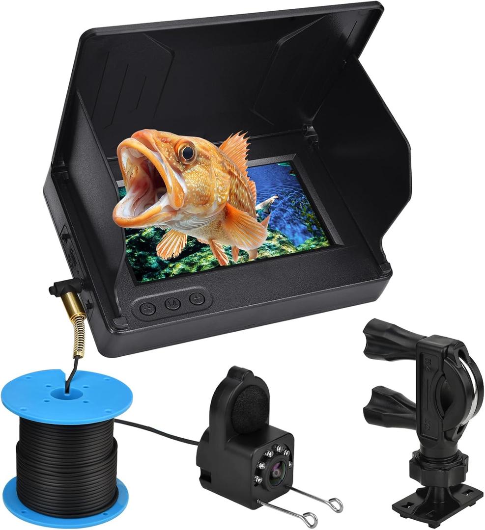 Fishing Camera Waterproof Fish Finder with Enhanced Vision Ultra-Wide Lens, Underwater Fish Finder for Ice, Lake Offshore Angling,8000mAH IP68 Waterproof Underwater Camera for Fishing, 4.3-Inch-30M