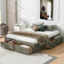 Ball & Cast Queen Size Bed Frame,Wooden Platform Bed with 6 Storage Drawers and Solid Wood Slats Support,No Box Spring Needed,Easy Assembly,Antique Gray