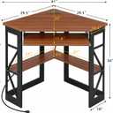 VECELO Corner Desk, Triangle Computer Desk for Small Space with Charging Station and Keyboard Tray, Corner Makeup Table with Storage Shelves for Home Office Bedroom, 41x30, Teak Brown, 28" x 41" x 30"
