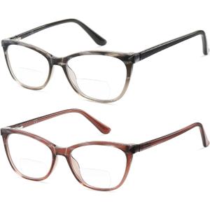 Bifocal Reading Glasses Women Cat Eye Blue Light Blocking Computer Reader Clear Top No Line Transition Ladies Eyewear