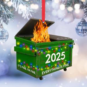 Dumpster Fire Ornament  Funny Ornaments for Christmas Tree, Novelty Christmas Ornaments, Gag Gift 2025 for Friends, Everything is Fine Dumpster Fire Ornament, Hanging Decoration, Small Funny Decor