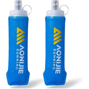 AONIJIE 500ml/2Pcs Soft Flask Collapsible Water Bottle for Running, Wide Mouth for Ice, BPA-Free Flexible Running Water Bottle Fits Hydration Vests, Foldable & Lightweight