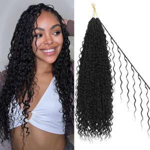 Goddess Box Braids Crochet Hair, 7 Packs 24 Inch Pre-Looped Synthetic Boho Braiding Hair for Black Women with 6 Luscious Curls, Full-Head Bohemian Style (#1B)