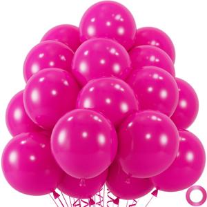 50pcs Hot Pink Balloons, Helium Quality 12inch Bright Pink Latex Balloons for Wedding Anniversary Valentines Tropical Party Decorations(With Ribbon & Glues)