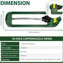 Lawn Sprinkler, 18 Brass Nozzles Garden Water Oscillating Sprinkler for Yard Covers up to 3,600 sq.ft, Heavy Weight Base, Built-in Spray Jet Cleaning Needle, Green, Yellow