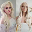 ELESTY 13 * 3.5 Synthetic Lace Front Wigs Long Wavy White Blonde Glueless Wig Side Part Heat Resistant Fiber Hair Daily Elsa Cosplay Wigs Drag Queen