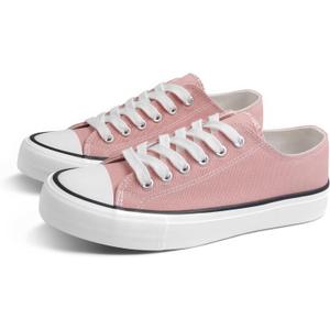 ANTLULU Womens Canvas Shoes Low Top and Lace up Fashion Casual Sneakers Black and White Classic (7, Pink)