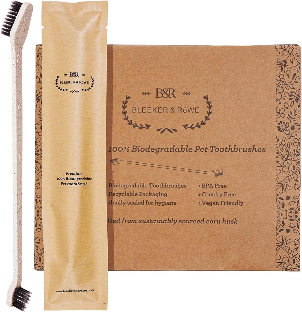 BLEEKER & RWE Eco Friendly Pet Toothbrushes, Individually Wrapped, Recyclable Packaging (10)