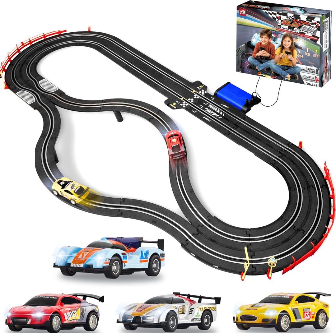 Slot Car Race Track Sets, Slot Cars - Electric Race Car Track Set, 4 High Speed Cars Tracks for Kids, Remote Control Car, Gifts Toys for Boys - 115' Racetrack