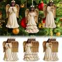 Youyole 24 Pcs Christmas Decoration African American Angel Ornaments with Cardinal Black Angel Ornaments Xmas Wooden Decor Gift for Christmas Tree Fireplace Office Holiday Decor (Wings)