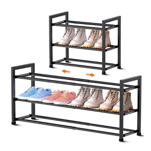3-Tier Expandable Shoe Rack for Closet 18"-33" Adjustable Shoe Rack for Small Space, Small Shoe Organizer for Front Door, Sturdy Metal, Black