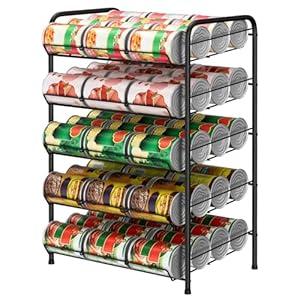 smusei 5 Tier Can Organizer for Pantry Shelf Large Capacity Drink Organizer Holds 60 Cans of Soda Can Dispenser with Adjustable Metal Diverter Strip for Kitchen Cabinet Cupboard, Black