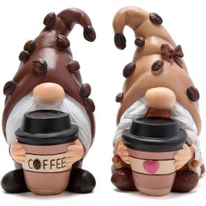 Hodao Coffee Gnome Figurines - Hand-Painted Resin Indoor Decor, Set of 2 Cute Cafe Bar Decorations, Perfect Home & Bedroom Ornaments, Ideal Gift for Coffee Lovers and Housewarming