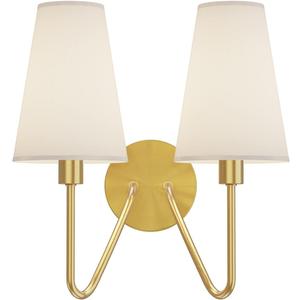 Electro bp;Double Head Classic 2 Lights Wall Sconces Lighting Fixture Polished Gold with Cream White Linen Fabric Lamp Shades E12 80W Hardwired; (Gold/White shade)