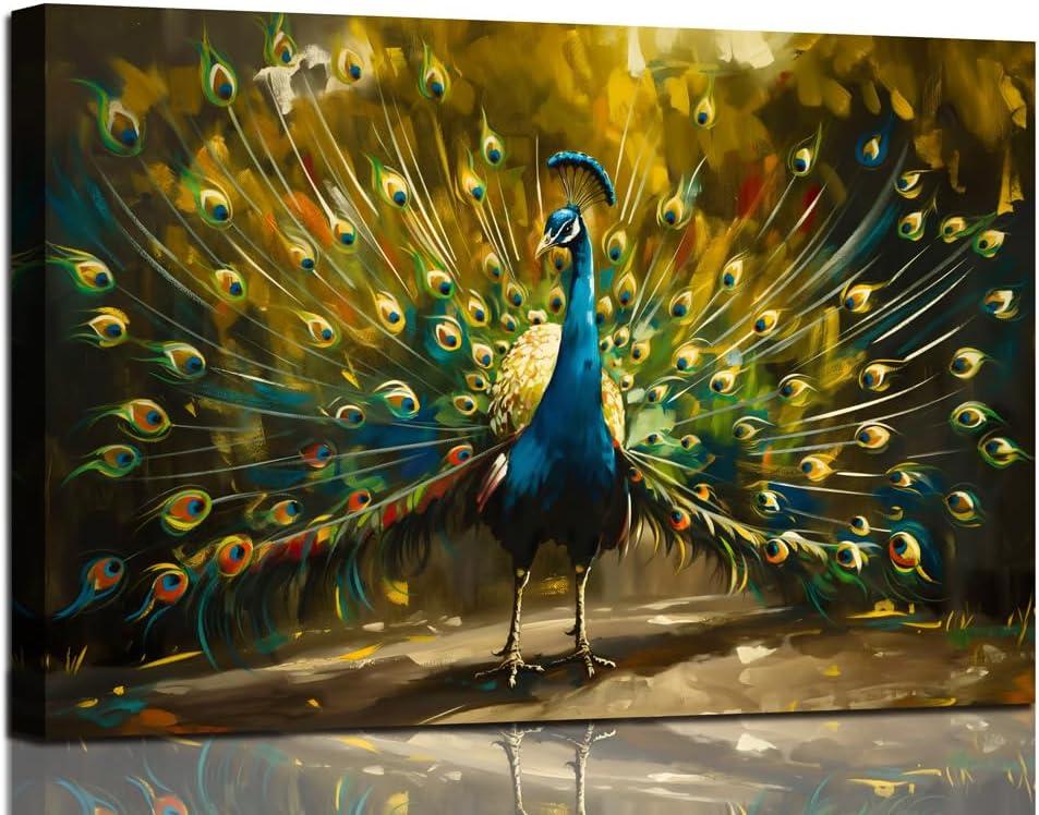 Sense&Sensitivity Arts- Peacock Wall Art for Showing Beautiful Feathers Modern Art Peacock Painting Decoration for Wall of Bathroom Living Room Kitchen Hallway Bedroom 36" x 24" (36L" x 24W", Peacock-2)