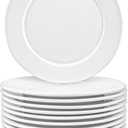 Foraineam 12 Pieces 8 Inch Round Porcelain Salad Plates Dessert Plate Set White Dinnerware Dish Serving Plates