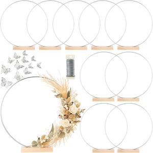 10 Pack Floral Hoop with Stand and 38-Yard Paddle Wire 18 Inch Metal Rings for DIY Centerpiece Table Decorations Crafts Macrame Rings Hoop Dream Catcher Rings Wedding Christmas Wreaths, Silver