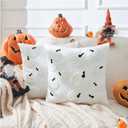 2 x Halloween Pillow Covers 18x18 inch Set of 2 White Throw Pillow Cases Soft Plush Cushion Case for Chair Sofa Bedroom Living Room Home Decor (White Pumpkin)