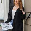 Snuggle Sac Cardigan Sweaters for Women with Pocket Trendy Casual Long Sleeve Tops Open Front Fall Winter Coats (Black, L)