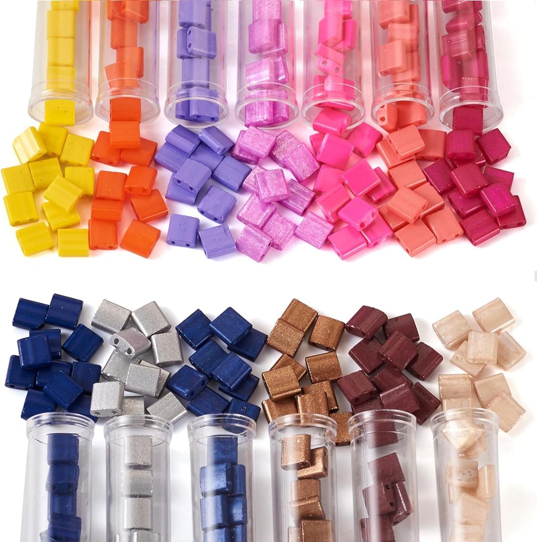 Pandahall 260Pcs Opaque Tila Beads - 2-Hole Square Craft Beads, 5mm, for Jewelry Making (Mix 13 Colors - 260pcs)