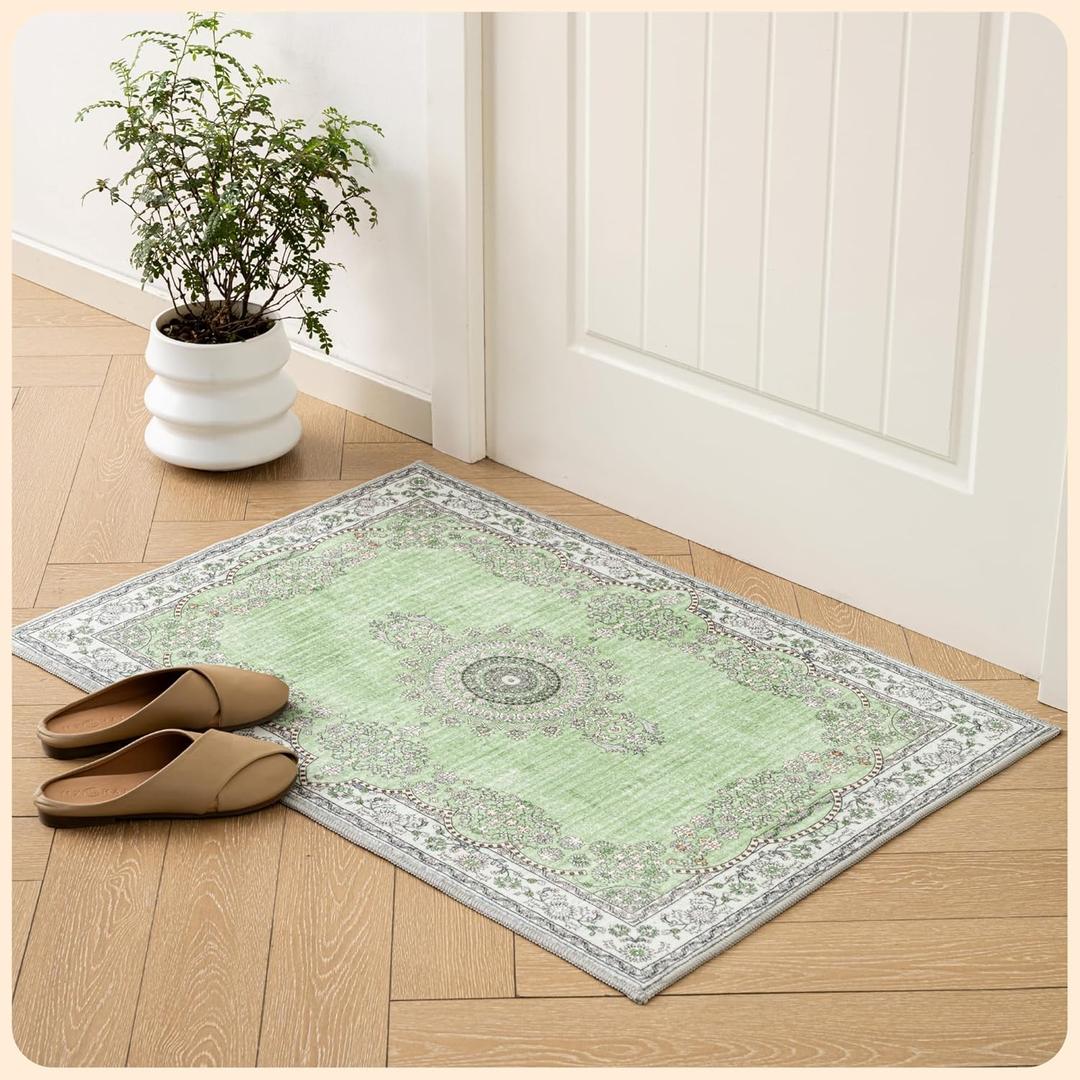 Istana 2x3 Area Rug - Green Boho Rugs for Living Room 2x3 - Foldable Small Rugs for Bedroom - Stain Resistant Washable Rug Non Slip - Eco-Friendly Area Rugs Indoor