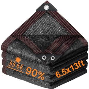 90% Shade Cloth for Garden 6.5 x 13 FT Outdoor Sun Shade Cover for Pergola Patio Plants Greenhouse Chicken Coop Easier to Hang Net Cover (Black)