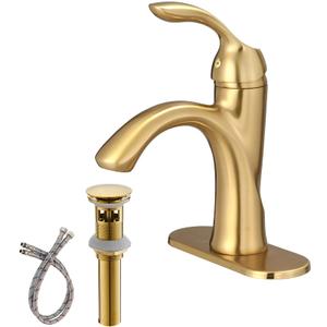 Bathroom Faucet 1 Hole, Sink Faucet for Sink Brushed Gold Bathroom Faucets for Bathroom Vanity One Hole, with Pop Up Drain & Deckplate Farmhouse