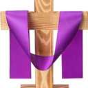 Qunclay 11.8" Standing Rustic Pine Wood Cross Decor, Religious Tabletop Centerpiece with Ribbon, He Is Risen Decoration for Home, Church, Baptism, Communion, Lent, Easter(Purple,1 Pcs)