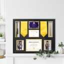 FramePro Graduation Shadow Box 24x29 Inch Display Case with Tempered Glass - Preserve Diploma(8.5x11), Tassel, Stole, Medal & 5x7 Photo | Premium Graduation Gift, Black Gold Mats