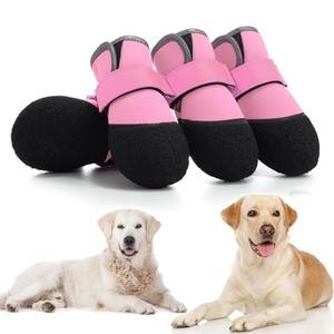 DOGOYS Dog Shoes, Outdoor Dog Boots Non-Slip Waterproof Dog Booties for Medium to Large Dogs 4Pcs for Winter Snowy Day, Summer Hot Pavement with Rugged Sole Pink Size 5
