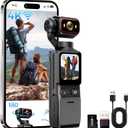 4K Vlogging Camera with WiFi, 180 Rotating Lens, 6-Axis Stabilization, Touchscreen, 32GB Card, Portable Handheld POV Camera, Personal Pocket Body Cam for Travel, Vlog, Selfies, Sports & Daily