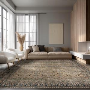 Ruaruarug Washable Area Rug 9×12 for Living Room, Ultra Soft, Vintage Brown