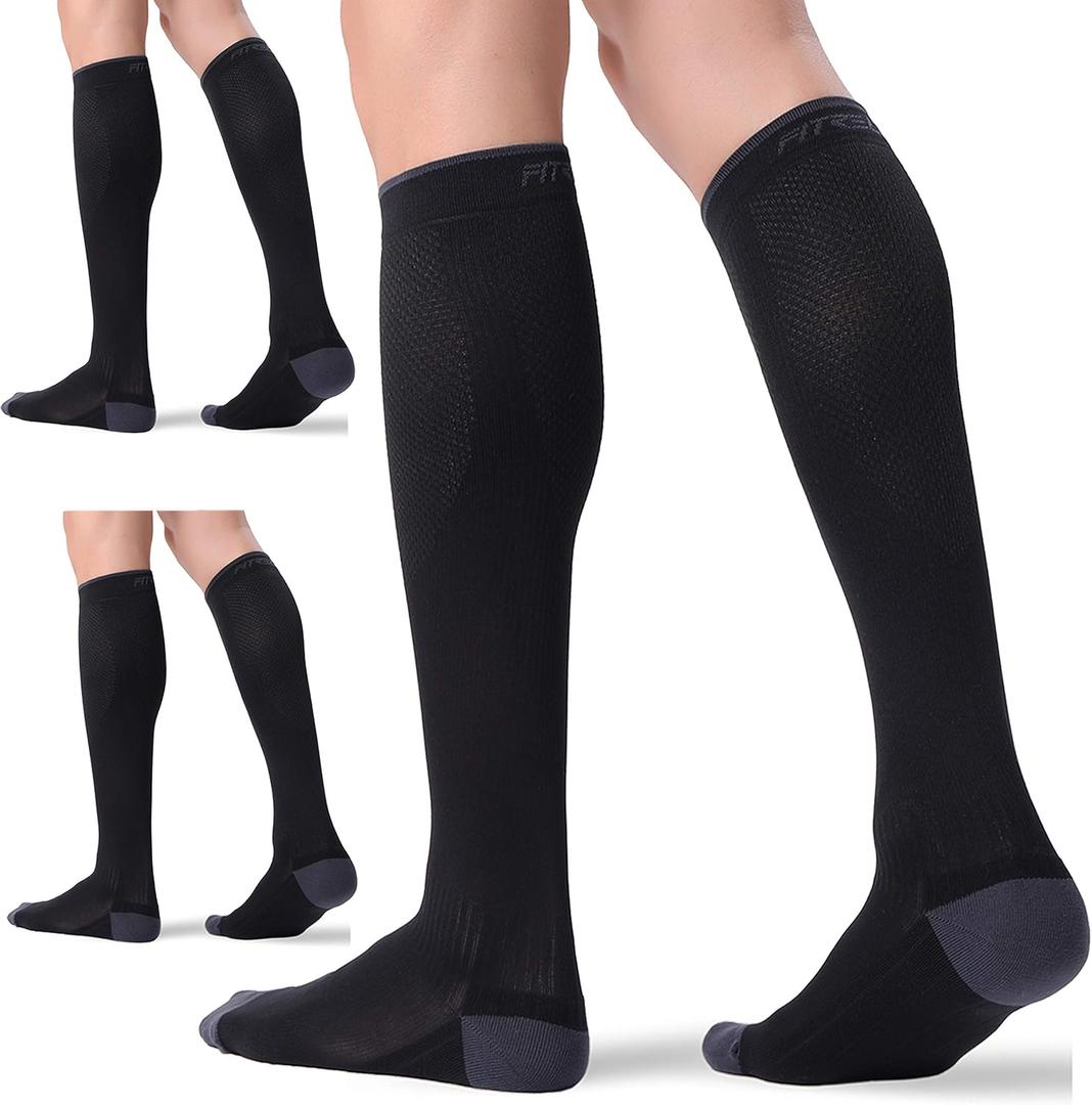 FITRELL 3 Pairs Compression Socks for Women and Men 20-30mmHg-Circulation Support Socks (Black, L)