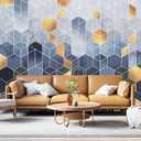 Blue and Gold Geometric Wallpaper Mural for Living Room BedroomNot Peel and Stick