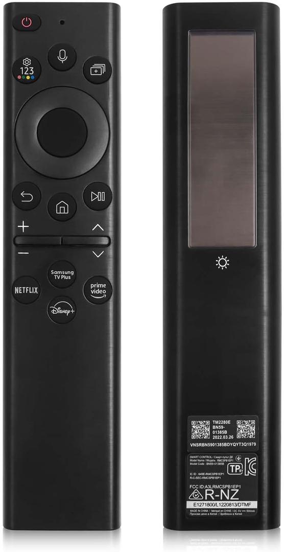 BN59-01385A Solar Voice Remote Replacement for Samsung Frame Smart TV Remote with Bluetooth Rechargeable Solar Cell, Compatible with Samsung 2021-2022 Neo LED 4K Ultra HD TV, 4 Shortcut Buttons, Black