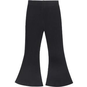 Noomelfish Girls Ribbed Flared Pants Cotton Ruffle Leggings Bell Bottoms (4-12 Years) (Black)