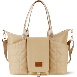 Diaper Bag Large Tote Baby Bag, Diaper Bag Purse, Capacity Travel for Labor Delivery (Beige)