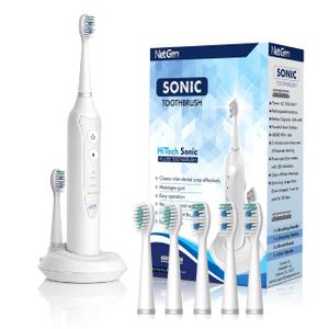 Sonic Electric Toothbrush for Adults with 5 Toothbrush Replacement Heads, 3 Brushing Modes & 2 Minutes Built-in Timer, Travel Toothbrushes with Inductive Charging, Rechargeable toothbrush | White