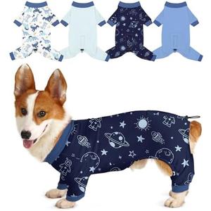 Bienbee Dog Pajamas, 4 Pack Dog Recovery Suit Shedding Suit Cute Soft Puppy Clothes Dogs Pjs Onesies Jammies Adjustable Breathable & Stretchy Clothes for Small Medium Large Dogs Girl Boy Puppy-XL