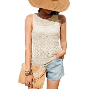 Zyyfly Crochet Tops for Women Summer Sweater Tank top Boho Knitted Sleeveless Beach Crocheted Shirt Hollow Knit Vest Beige XL (Beige, XL)