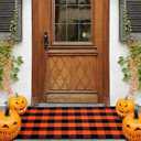 Cotton Orange and Black Plaid Rug - 3 x 5 Ft, Hand-Woven Indoor/Outdoor Layered Cotton Blend Buffalo Plaid Rug, Washable Front Door Mat, Perfect for Porch, Living Room, Entryway