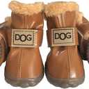 Winter Dog Boots & Paw Protectors: Outdoor Anti-Slip Dog Snow Shoes, Dog Booties Provide Warmth to Dogs Paws from Ice and Snow, Rubber Sole PU Leather Faux Fleece-Lined, Light Brown Dog Shoes Size 8