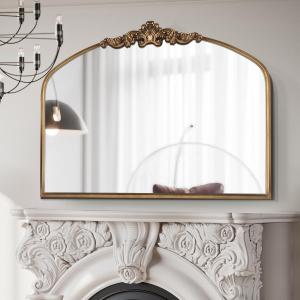 Gold Antique Arched Mirror, Victorian Bronze with Full Matel Frame, Wall Arch Mirror for Entryway/Bathroom/Fireplace 36"X30"