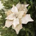 Alupssuc 10 PCS Poinsettia Christmas Flowers Artificial, Large Size 9 Inch Glitter Poinsettia Flowers Artificial, Sparkling Christmas Decorations for Xmas Tree Party Wreath Fireplace, Champagne Gold