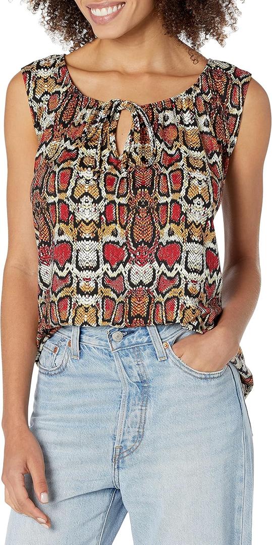 Star Vixen Women's Sleeveless Peasant Top with Tie Neck (S)