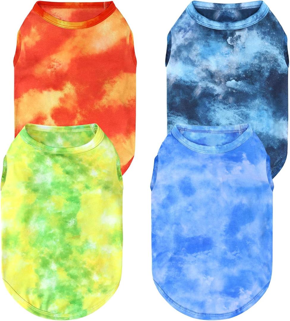 XPUDAC 4 Pack Dog Shirt Tie Dye Lightweight Dog Clothes for Small Dogs Boy Girls Breathable Stretchy Tank Top Vest-Medium (M-16" Chest)