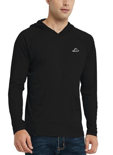 Willit Men's UPF 50+ Sun Protection Hoodie Shirt Long Sleeve Rash Guard Fishing SPF Outdoor UV Shirt Lightweight Pocket (Black, Small)