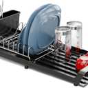 Home Zone Living Small Collapsible Dish Drying Rack for RVs and Small Kitchens with Adjustable Length and Utensil Caddy