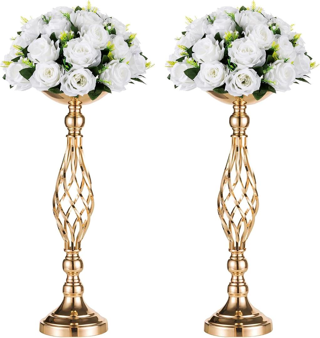 2 Pcs Versatile Metal Flower Arrangement & Candle Holder Stand Set for Wedding Party Dinner Centerpiece Event Restaurant Hotel Decoration (Gold, 2 x M)